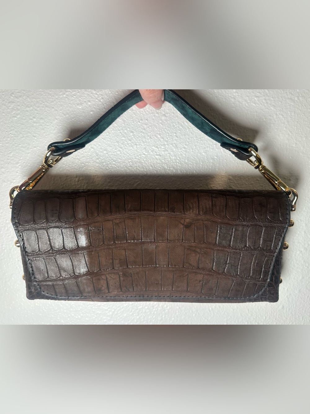 Custom Kelli - Brown Suede Alligator Clutch with Detachable Strap